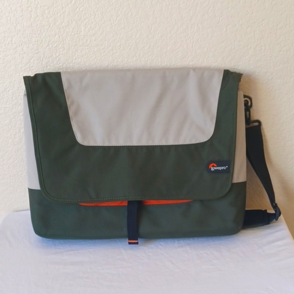 Lowepro Slim Factor Laptop Messenger Shoulder Bag Green Gray & Orange Large